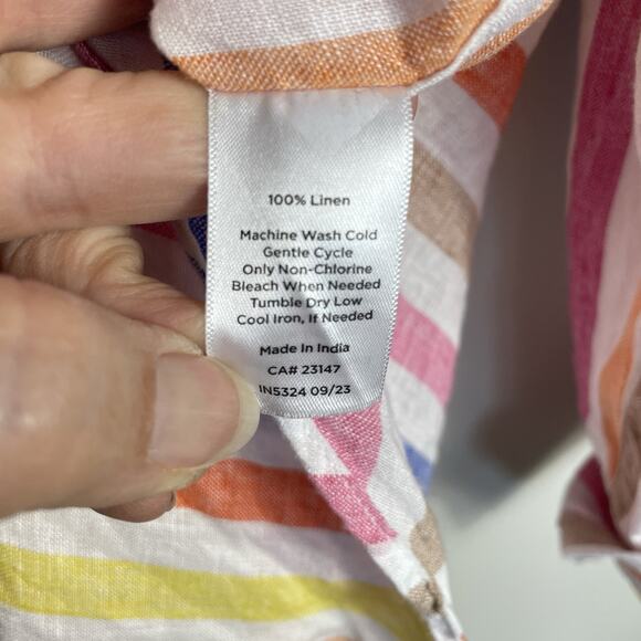 TALBOTS 100% Linen Boyfriend Shirt Petite Size LP Colorful Rockport Stripe - Picture 10 of 10